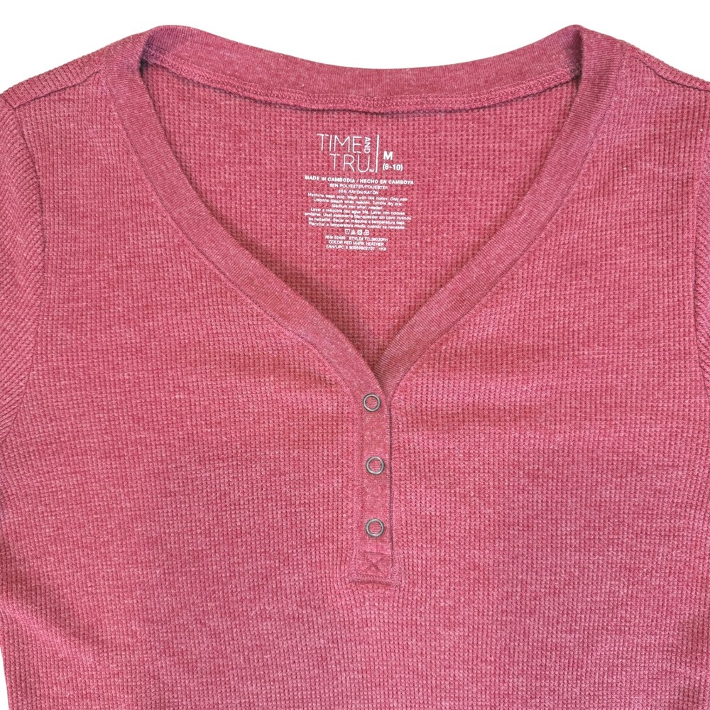Womens Thermal Henley Bella Shirt Medium Heather Red Casual Layer Y2K Grunge - Picture 2 of 12